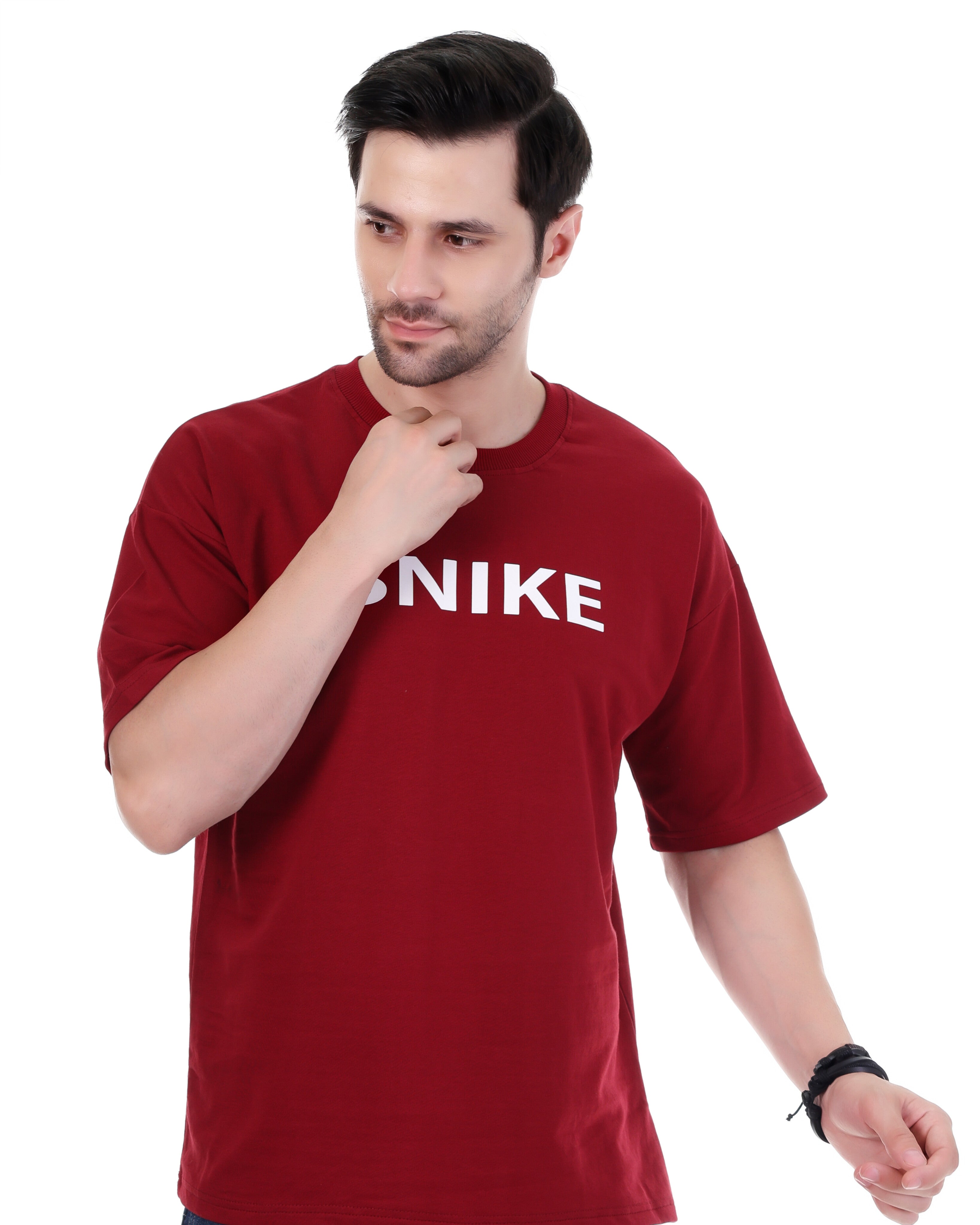 Men Solid Round Neck Cotton Dark Red T-Shirt